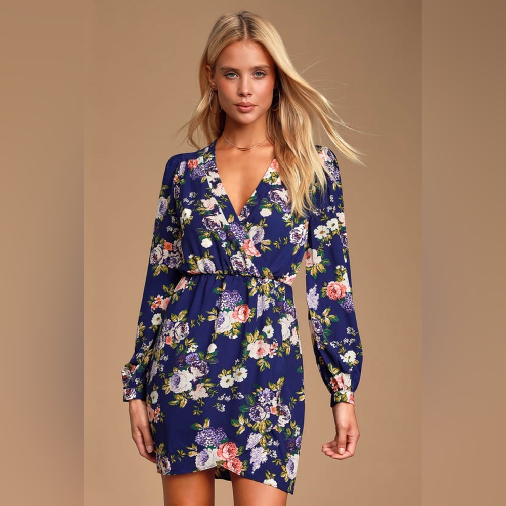 Lulu’s Honey Punch That’s A Wrap Floral Faux Wrap Dress Cottagecore Date Night - Picture 1 of 14